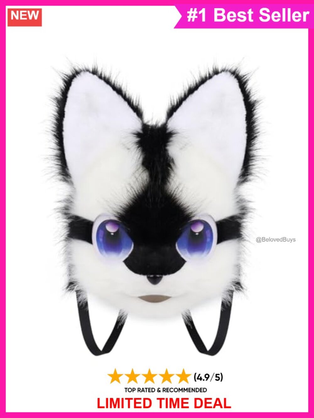 Handmade Faux Fur Animal Mask Backpack Plush Shoulder Bag Halloween Cosplay